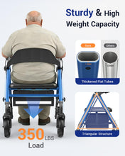 Load image into Gallery viewer, Telgome Walkers for Seniors with Seat, Thickened Flat Tube Frame, Foldable Rollator 350 lbs Load, Height Adjustable,8'' Big Wheels, Rolling Walker,Blue