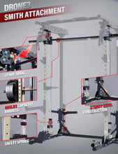 Load image into Gallery viewer, Major Fitness Drone3 Smith Machine All-in-One Home Gym Squat Rack with Cable Crossover & Pull-Up Station, Heavy-Duty Full-Body Workout for Strength Training (D3SMS-KHA (with Bench Elite RD)