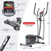 Load image into Gallery viewer, Sunny Health & Fitness Performance Compact Elliptical Machine - Matte Black