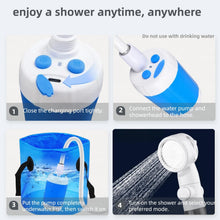 Load image into Gallery viewer, Portable Shower for Camping, Rechargeable Portable Camping Shower Pump with USB-C, Camp Shower with 3 Spray Modes, Outdoor Shower Kit for Camping, RV, Travel, Pet Bath, Watering Plants (+ Mesh Bag)