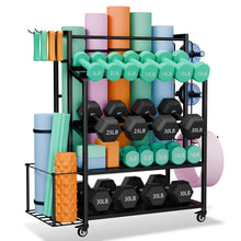 Load image into Gallery viewer, skypelia 4-Tier Dumbbell Rack Stand Only, 600LBS Adjustable Weight Rack for Dumbbells, Home Gym Storage Rack for Yoga Mat Kettlebells, Workout Equipment Storage Organizer with Wheels and Hooks