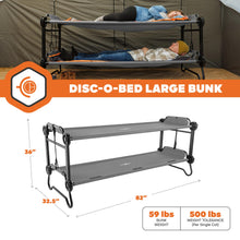 Load image into Gallery viewer, Disc-O-Bed Large Outdoor Convertible 2 Person Bench and Double Camping Cot Portable Bed Bunk System for Adults, Grey
