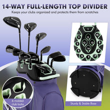 Load image into Gallery viewer, Tangkula Golf Cart Bag with 14-Way Full Length Dividers, 6 Molded Lock Top Golf Club Bag with 11 Pockets, Cooler Bag, Padded Strap, Handles, Umbrella Holder & Rain Hood (Purple)