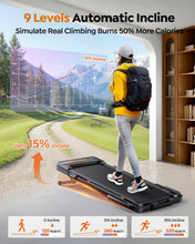 Load image into Gallery viewer, Foldable Walking Pad with 0-15% Auto Incline and Handle Bar - Black Orange