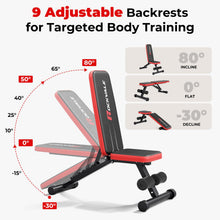 Load image into Gallery viewer, Rockvale 95% Pre-assemble Adjustable Weight Benches for Home Gym, 9 Backpad Positions Workout Bench, 660lb Compact Bench Press for Small Space(1Sec Fast Folding)