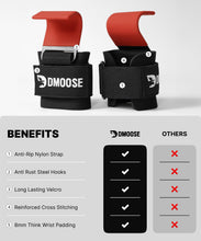 Load image into Gallery viewer, DMoose Fitness Weight Lifting Hooks (Pair) for Deadlifts, Pull Ups, Rows & Shrugs - (Red)