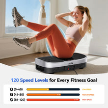 Load image into Gallery viewer, HTM Curved Vibration Plate Exercise Machine, Whole Body Shake Plate with 150W Motor & Resistance Band, 330lbs Weight Capacity, 120 Speeds, Low Noise Vibration Board for Weight Loss, Home Fitness