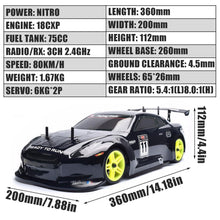 Load image into Gallery viewer, RC Cars 1/10 Two Speed Nitro Gas Power Car for Adults - Fast Drift 4WD 80KM/H Metal Chassis (Black)