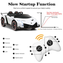 Load image into Gallery viewer, 2-Seater Ride on Car, Licensed Lamborghini Poison, 12V Battery Powered Kids Car w/ 2.4G Remote Control, 3 Speed, White