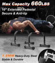 Load image into Gallery viewer, TABEKE Push Up Bar, 12" High Parallettes Bars & Dip Bar - Black