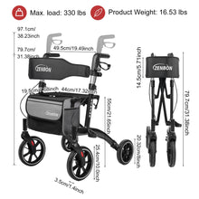 Load image into Gallery viewer, Rollator Walker for Seniors/Adults Foldable Rolling Walker with Seat 330 lbs Capacity 4 Big 8 inch Wheels Hand Grips Adjustable Height Lightweight Aluminum Walker 7205(Black)