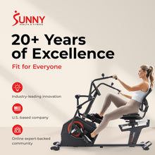 Load image into Gallery viewer, Sunny Health & Fitness Electromagnetic Recumbent Cross Trainer Exercise Elliptical Bike w/Arm Exercisers