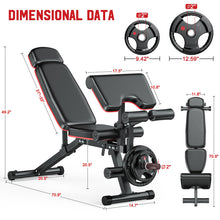 Load image into Gallery viewer, XDDIAS Workout Bench, Adjustable Weight Bench with Leg Extension and Leg Curl, Extended Headrest, 900LBS Preacher Curl Bench, Included 2 * 10LBS+2 * 25LBS Weight Plates
