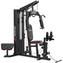Load image into Gallery viewer, Sportsroyals Home Gym, Multifunctional Workout Station with 150LBS Weight Stack, Full Body Workout Machine with Pulley System for Strength Training (Black red)