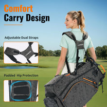 Load image into Gallery viewer, Camboke 15-Way Golf Stand Bag, Lightweight Golf Bag with Full-Length Dividers&Rubber Top, Golf Club Carry Bag with Cooler Pocket, Dual Strap, Rain Hood for Men Women (Camo/Orange)