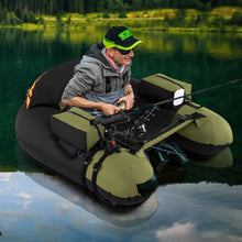 Load image into Gallery viewer, Goplus Inflatable Float Tube, Fishing Belly Boat with Fish Ruler, Pump, Storage Bag, Adjustable Straps, Fishing Float Tube for Angling, 350LBS Load Capacity (Green+Grey, Thickened,W/Rod Holder)