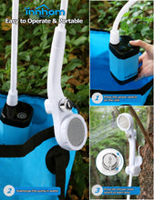 Load image into Gallery viewer, innhom Portable Camping Shower, 6000mAh Rechargeable Camp Shower Pump with LED Display, IPX7 Waterproof & 2 Spray Modes Electric Outdoor Shower for Hiking, Travel, Pet Bathing and Car Washing, Blue