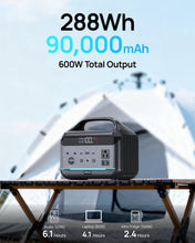 Load image into Gallery viewer, Portable Power Station 288Wh LiFePO4 Battery, 600W Power Bank with AC Outlet Fast Charging 8.4LB Lightweight Solar Generator with Multi-Port Output for Outdoor Camping, Travel, and Emergency Backup