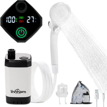 Load image into Gallery viewer, innhom Portable Camping Shower, 6000mAh Rechargeable Camp Shower Pump with LED Display, IPX7 Waterproof & 2 Spray Modes Electric Outdoor Shower for Hiking, Travel, Pet Bathing and Car Washing, White