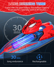 Load image into Gallery viewer, Spider Hero RC Boat, 2.4GHz Remote Control Boat with LED Lights for Kids, Pool Toy with 2 Rechargeable Batteries