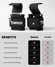 Load image into Gallery viewer, DMoose Fitness Weight Lifting Hooks (Pair) for Deadlifts Black