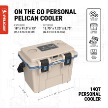 Load image into Gallery viewer, Pelican 14 Quart Personal Lunch Box Cooler - Can Cooler (Tan/Kashmir Blue)
