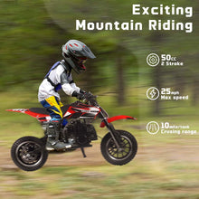 Load image into Gallery viewer, 50CC Gas Dirt Bike, Off-Road Mini Bike with 2 Stroke, Motorcross Pocket Bike Push Start, Dual Disc Brake (red)