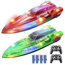 Load image into Gallery viewer, 2 Pack 13 inch Remote Control Boat for Kids, 4 Batteries, 2.4Ghz RC Racing Boat with LED Lights for Pools and Lakes, Summer Water