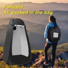 Load image into Gallery viewer, Portable Camping Bathroom Shower Tent Kit, Outdoor Pop Up Privacy Changing Tent with 5 Gallon Shower Bag-(Nozzle Upgraded)(Black)