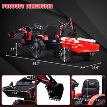 Load image into Gallery viewer, 3-in-1 Ride On Tractor, 24V Ride On Car Toy Excavator & Bulldozer - Battery-Powered Electric Vehicle w/Trailer, Digger, Red