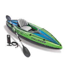 Load image into Gallery viewer, INTEX 68305EP Challenger K1 Inflatable Kayak Set: Includes Deluxe 86in Kayak Paddles and High-Output Pump – Adjustable Seat with Backrest – Removable Skeg – 1-Person – 220lb Weight Capacity