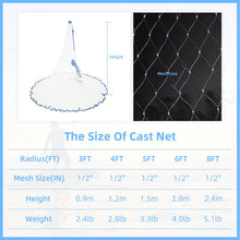 Load image into Gallery viewer, BalanZze Cast Net for Bait Trap Fish,1/2 Inch Mesh (5FT)