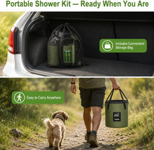 Load image into Gallery viewer, ELZONYX Portable Shower for Camping, 6000mAh Rechargeable Camping Shower with Intelligent LED Display, Foldable Bucket, 4 Spray Modes, IPX7 Waterproof Outdoor Camp Pump for Hiking, Travel, Car, Pet