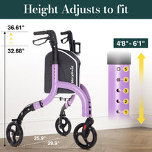Load image into Gallery viewer, HolyHeal 3 Wheel Walkers for Seniors, Lightweight Rollator Walkers Foldable for Elderly with Cane Hold and Cup Hold, Height Adjustable Aluminum Three Wheel Rolling Walker Mobility Aid, Purple