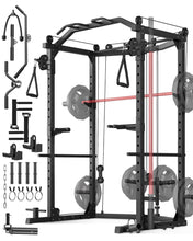 Load image into Gallery viewer, GarveeLife Power Cage, Multi-Functional Power Racks for Home Gym with Cable Crossover System, 1600 LBS Weight Capacity Fitness Squat Rack for Strength Workout with Training Attachment, Black