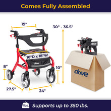 Load image into Gallery viewer, Drive Medical Nitro Sprint Foldable Rollator Walker with Seat - Lightweight Support - Large Wheels - Compact Folding Design - Adjustable Comfort - Standard Size - Red