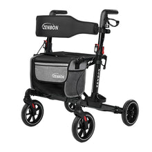 Load image into Gallery viewer, Rollator Walker for Seniors/Adults Foldable in Two Directions Rolling Walker with Seat 330 lbs Capacity 4 Big 8 inch Wheels Hand Grips Adjustable Height Lightweight Aluminum Walker 7204(Black)
