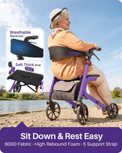Load image into Gallery viewer, Kekoy Bariatric Rollator Walker for Seniors with Seat, 500 lbs Heavy Duty Walker, 19.5" Extra-Wide Seat, 10" All-Terrain Wheels, Adjustable Height, Foldable Rolling Walker, Hidden Brake Cables, Purple