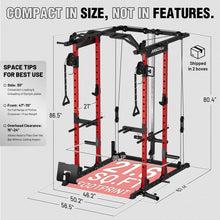 Load image into Gallery viewer, Mikolo K6 Power Cage, Power Rack with Cable Crossover System, 1500LBS Squat Rack with Bar&Weight Bench-Red