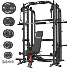 Load image into Gallery viewer, DONOW Smith Machine with Weight Stacks, Power Cage Home Gym System ,Cast Iron Weight Plates 240lbs