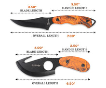 Load image into Gallery viewer, Elk Ridge ER-300OC, 2-Piece Fixed Blade Hunting Knife Set with Gut Hook and Caping Knife, 3Cr13MoV Steel, Wood Handle, Nylon Sheath, 7 Inch and 6.4 Inch, Black Blade