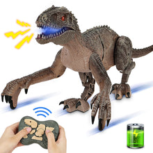 Load image into Gallery viewer, 19" Remote Control Dinosaur Toys for Kids, 8CH Rechargeable Jurassic Velociraptor Imitates Walking with Light & Roaring - Dinosaur Toys