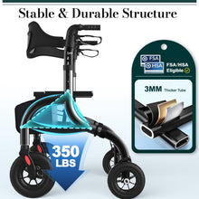 Load image into Gallery viewer, HolyHeal Walkers for Seniors, Rollator Walker with Seat and Backrest, 10" Big Wheels All Terrain, Rolling Walker Foldable Supports 350lb, Lightweight & Height Adjustable, Cane & Cup Holder, Black