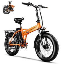 Load image into Gallery viewer, 1000W Folding Electric Bike, 48V 20.8AH Large Removable Battery E-Bike, 30+MPH, 80 Miles Max Range, 20" Fat Tire Electric Bike (Orange)