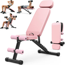 Load image into Gallery viewer, XDDIAS Workout Bench, 10 Backrests Adjustable Weight Bench with Extended Headrest, 800LBS Foldable Weight Bench for Home Gym, Incline Decline Flat Bench Compact for Small Space Training, Pink