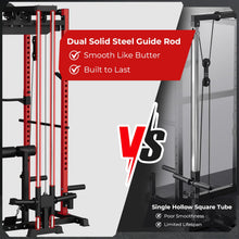 Load image into Gallery viewer, Mikolo F4 2.0 Power Cage with Dual-Track Smooth Pulley System, 1200LBS Power Rack with Leg Hold-Down for Heavy LAT Pulldowns, All-in-One Squat Rack with More Training Attachments for Home Gym (Red)
