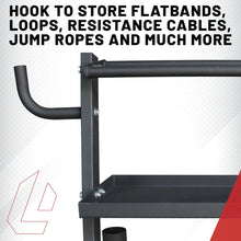 Load image into Gallery viewer, Lifeline Fitness Home Gym 3-Shelf Dumbbell and Kettlebell Storage Rack with Rope and Band Hook - Holds up to 440 LBS