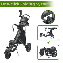 Load image into Gallery viewer, FLAGTAG Golf Push Cart 3 Wheel with 360 Swivel Front Wheel,Lightweight and Foldable Walking Golf Cart,One-Click Foldable,with Foot Brake
