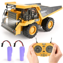 Load image into Gallery viewer, Remote Control Dump Truck Toys 9 Channel 2 Batteries RC Construction Toy Vehicles with Metal Bed Lights/Sounds