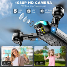Load image into Gallery viewer, Drone with Camera, Foldable Drone for Beginners with 1080P Camera, Upgrade Altitude Hold, Circle/Rotating/Waypoint Fly, 3D Flip